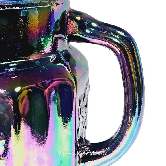 Vtg Mayfair Open Rose Pitcher Amethyst Carnival Glass & 3 Drinking Cups Set - Picture 13 of 16